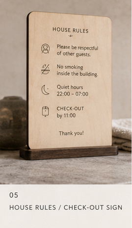 House Rules / Check-out Sign concept preview