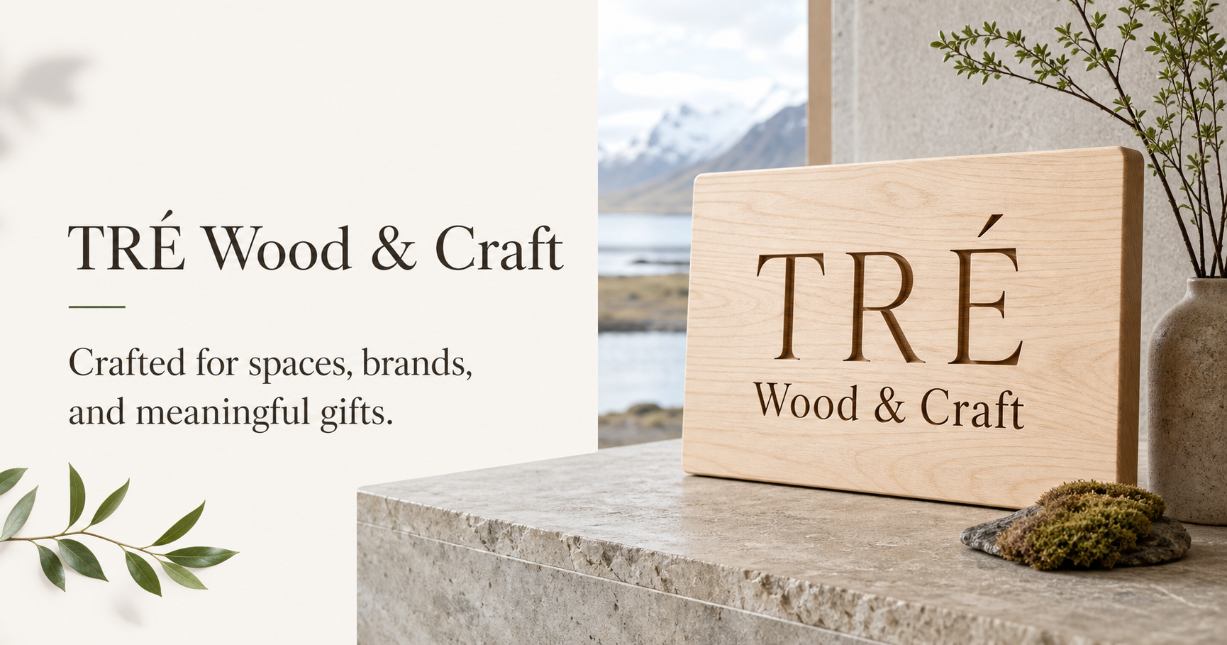 TRÉ Wood & Craft wooden sign in a calm Nordic interior